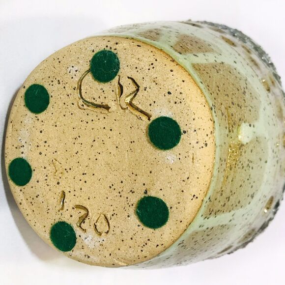 Artisan Ceramic Oval Flat Vase with Multi Textured Raised Pattern, 6”H EUC - Picture 7 of 7